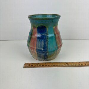Vintage Hull Art Pottery Vase Planter Pot Abstract Colorful Blue Red Pink Green